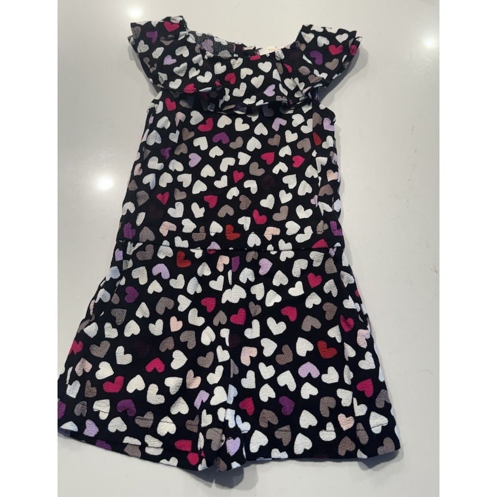 Kate Spade Size 3 Girls Heart Print Romper Pockets Ruffle Trim Retro Party Love